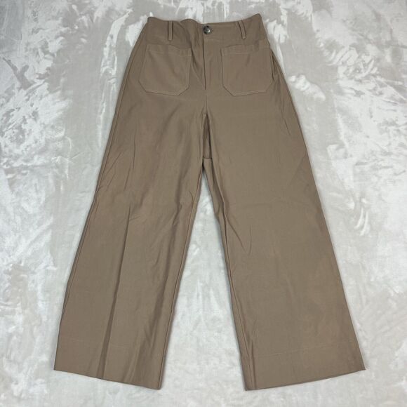 Joseph Ribkoff Pants Womens 4 Tan High Rise Wide Leg Crop Stretch Preppy READ - Picture 1 of 14